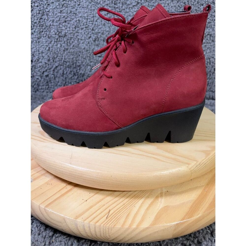 Waldlaufer Boots Effie Wedge Heel Womens Size 7.5 Nubuck Red Made in Germany